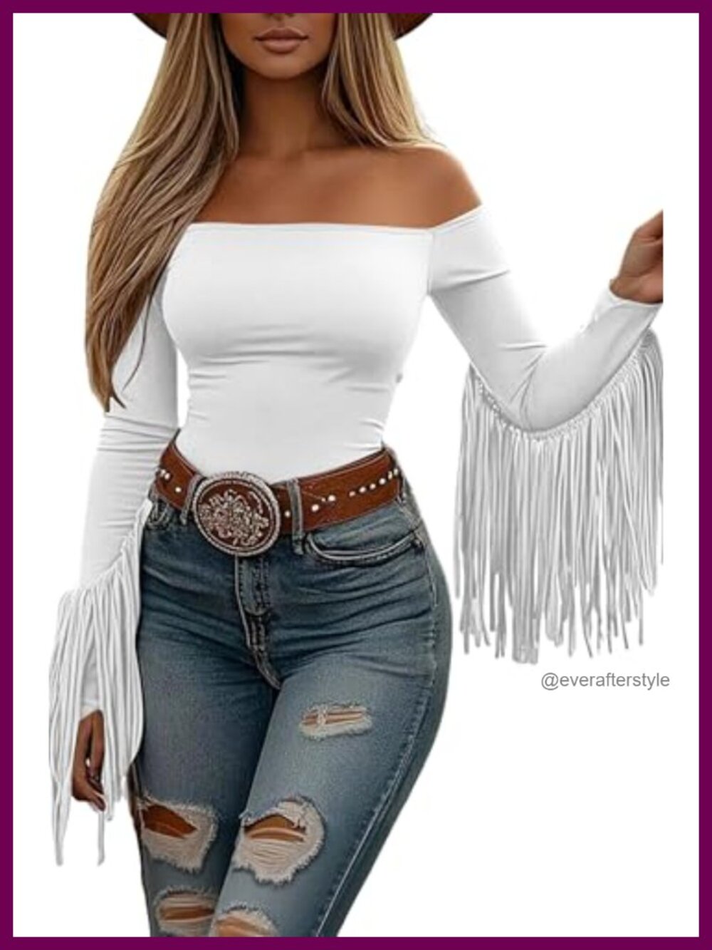 Off Shoulder Fringe Crop Top Women Western Cowgirl Long Sleeve Tassel